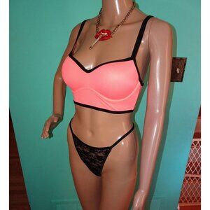 Vintage Victoria's Secret Coral Pink Bralette M Brassiere sports bra cage